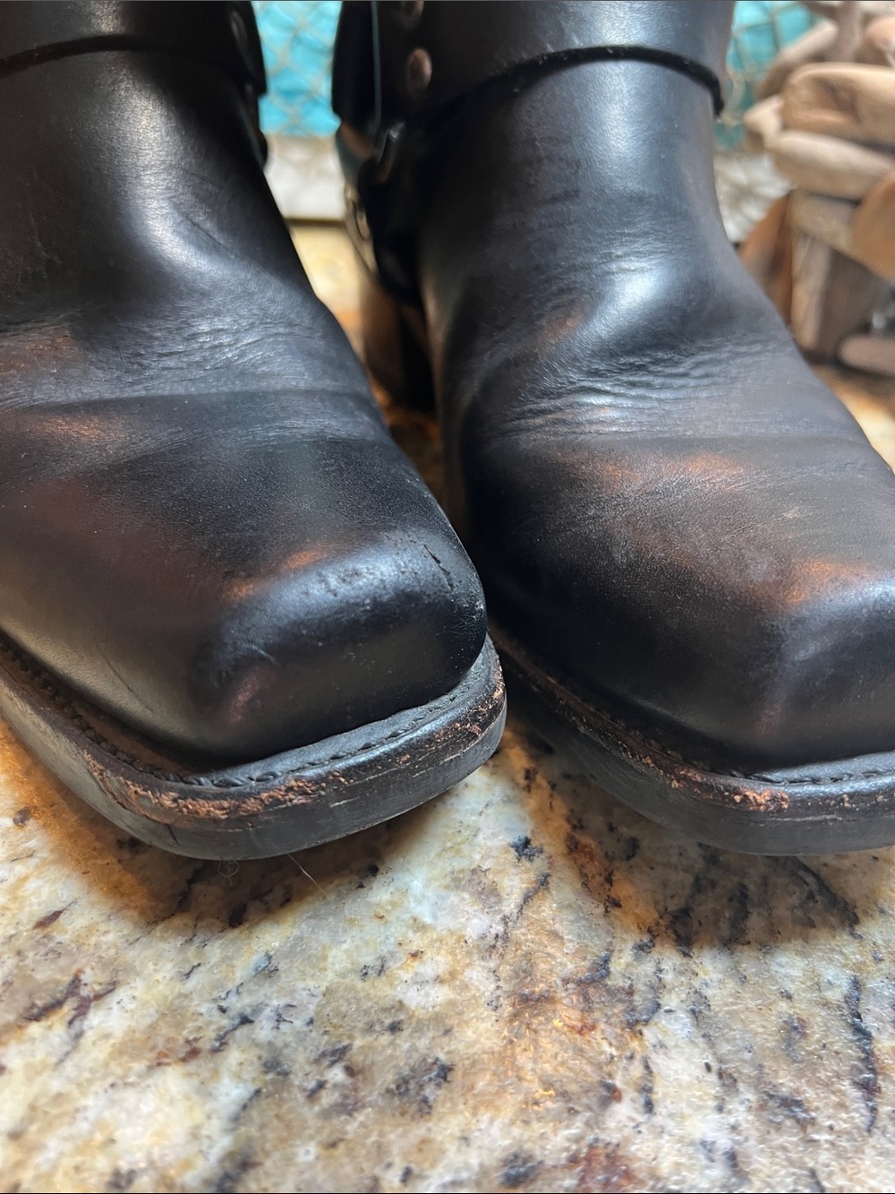 Frye Black Leather Harness Mid-Calf Boots with Silver Ring - Picture 8 of 10